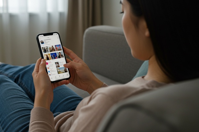 スマホで情報収集する女性